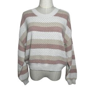 Hollister Color Block Striped Women's Crew Neck Sweater Small Pink Preppy Y2K